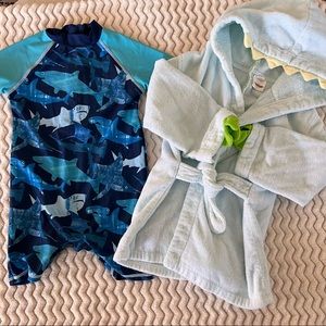 Shark Swimsuit + Dino Robe 2T